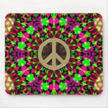 Psychedelic Kaleidoscope Gold Peace Mousepad