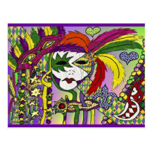 Psychedelic Mardi Gras Feather Masks Gifts Apparel Postcard