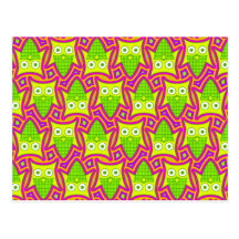 Psychedelic Neon Owl Pattern Postcard