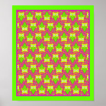 Psychedelic Neon Owl Pattern Posters