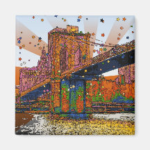 Psychedelic NYC: Brooklyn Bridge #1 Refrigerator Magnets