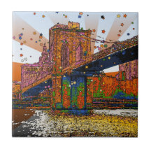 Psychedelic NYC: Brooklyn Bridge #1 Tile