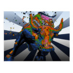 Psychedelic NYC: Charging Bull of Wall Street Postcard