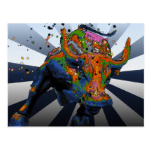 Psychedelic NYC: Charging Bull of Wall Street Postcard