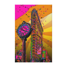 Psychedelic NYC: Flatiron Building & Clock #2B Stretched Canvas Print