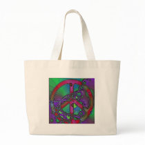 psychedelic peace sign tote bags