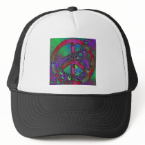 psychedelic peace sign trucker hats