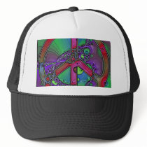 psychedelic peace sign trucker hats