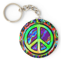 Psychedelic Peace Sign Key Chain
