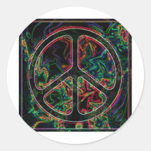 psychedelic peace sign round stickers