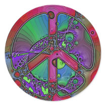 psychedelic peace sign round sticker