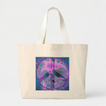 psychedelic peace sign tote bags