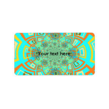 Psychedelic squares on blue background address labels