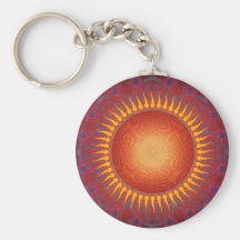 Psychedelic Sun: Spiral Fractal Design Keychains