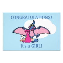 Pterodactyl Dinosaur It's a Girl Baby Shower Photographic Print