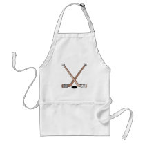 puck and hockey sticks design apron