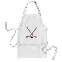 puck and hockey sticks design apron