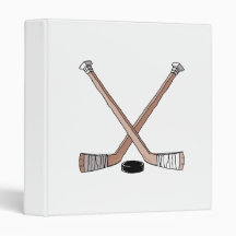 puck and hockey sticks design binder