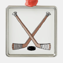 puck and hockey sticks design christmas ornament