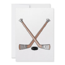 puck and hockey sticks design personalized invites