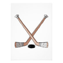 puck and hockey sticks design personalized invites