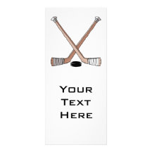 puck and hockey sticks design full colour rack card