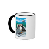 Puffins & Cruise Ship - Seward, Alaska Mugs