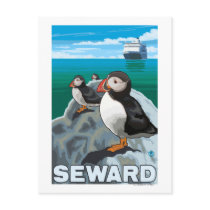 Puffins & Cruise Ship - Seward, Alaska Post Cards