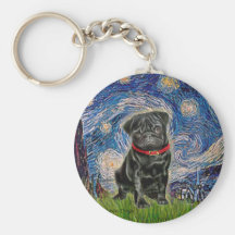 Pug 13 (black) - Starry Night Keychain