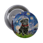 Pug 13 (black) - Starry Night Pinback Button