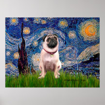 Pug 1(fawn)  - Starry Night Poster