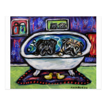 Pug Bathtime Post Cards
