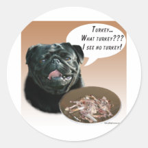 Pug (black) Turkey Round Stickers