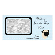 Pug - Blue w/ White Diamond Design Photo Cards