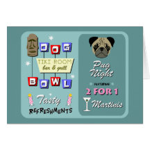 Pug Dog Bowling Tiki Night Cards