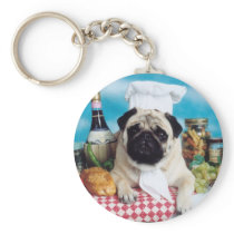 Pug Dog Chef Keychain