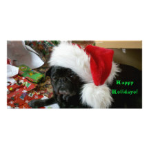 Pug Happy Holidays flat photo greeting card