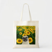 Pug in sunflowers tote bag