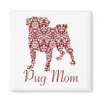 Pug Mom Red Damask