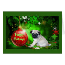 Pug Puppy Christmas Card Red Ball