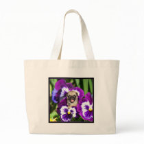 Pug puppy in pansies bag