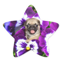 Pug puppy in pansies stickers