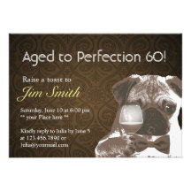 Pug & Wine Perfection 60 Birthday Party Invite