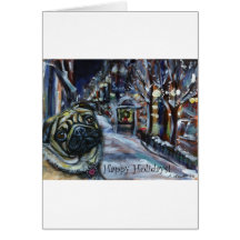 Pug winter scene greeting cards