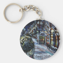 Pug winter scene keychain