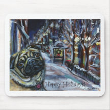 Pug winter scene mousepads