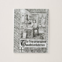 Pugin at work, frontispiece from 'True Principles puzzles