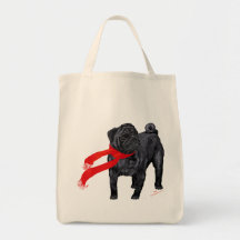 Pugs in Red Scarf Tote Bags