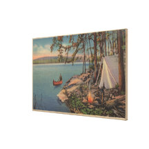 Pulaski, NY View of Canoe, Camping, Tent, Lake Gallery Wrap Canvas