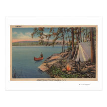 Pulaski, NY View of Canoe, Camping, Tent, Lake Postcards